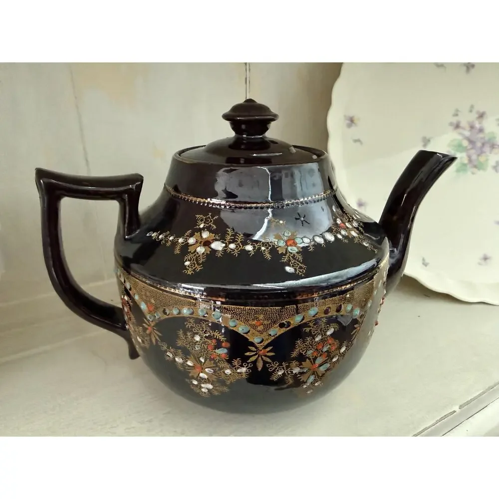 Vintage Price Brothers England Moriage Teapot Brown Gold Floral No. 7